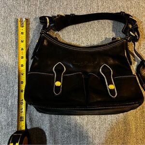 Dooney & Bourke Black Leather Bag with Gold Stitching